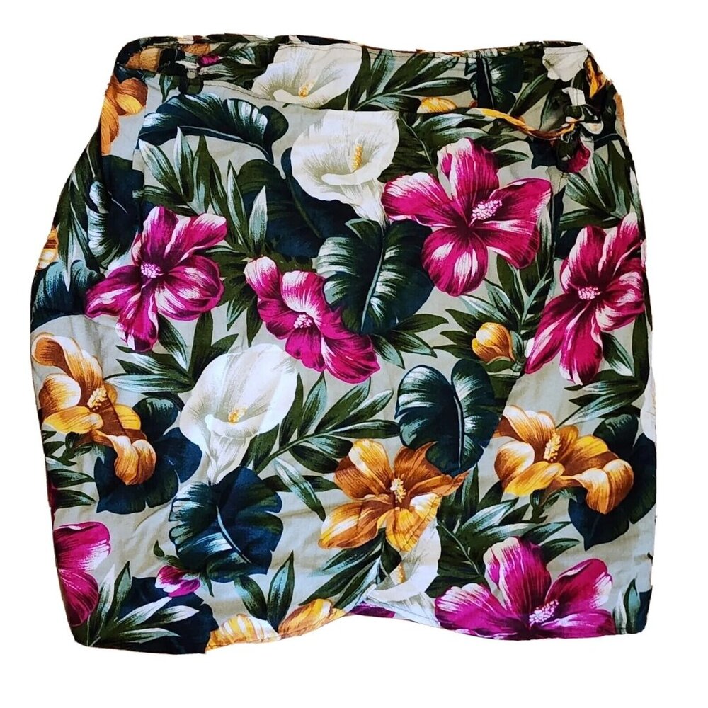 Tracy Evans‎ Skirt Womens Size 9 Pink Green Hawaiian Tropical Floral Wrap
